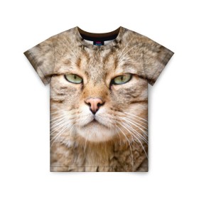 Детская футболка 3D с принтом Кот в Петрозаводске, 100% гипоаллергенный полиэфир | прямой крой, круглый вырез горловины, длина до линии бедер, чуть спущенное плечо, ткань немного тянется | дикий | животное | кот | котэ | кошка