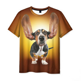 Мужская футболка 3D с принтом Бассетхаунд в Петрозаводске, 100% полиэфир | прямой крой, круглый вырез горловины, длина до линии бедер | бассетхаунд | ветер | музыка | наушники | собака | уши