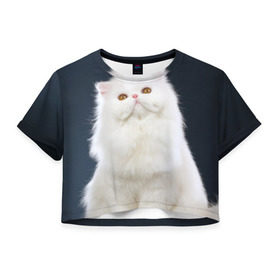 Женская футболка 3D укороченная с принтом Кот в Петрозаводске, 100% полиэстер | круглая горловина, длина футболки до линии талии, рукава с отворотами | домашняя | животное | кот | котэ | кошка