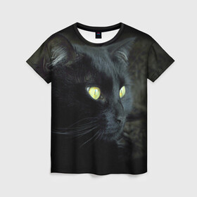 Женская футболка 3D с принтом Черный в Петрозаводске, 100% полиэфир ( синтетическое хлопкоподобное полотно) | прямой крой, круглый вырез горловины, длина до линии бедер | домашняя | животное | кот | котэ | кошка | черный