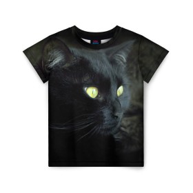 Детская футболка 3D с принтом Черный в Петрозаводске, 100% гипоаллергенный полиэфир | прямой крой, круглый вырез горловины, длина до линии бедер, чуть спущенное плечо, ткань немного тянется | домашняя | животное | кот | котэ | кошка | черный