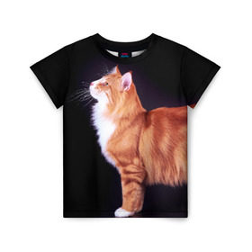 Детская футболка 3D с принтом Рыжий кот в Петрозаводске, 100% гипоаллергенный полиэфир | прямой крой, круглый вырез горловины, длина до линии бедер, чуть спущенное плечо, ткань немного тянется | домашняя | животное | кот | котэ | кошка | рыжая