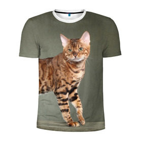 Мужская футболка 3D спортивная с принтом Бенгальский кот в Петрозаводске, 100% полиэстер с улучшенными характеристиками | приталенный силуэт, круглая горловина, широкие плечи, сужается к линии бедра | бенгальский | домашняя | животное | кот | котэ | кошка