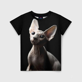 Детская футболка 3D с принтом Сфинкс в Петрозаводске, 100% гипоаллергенный полиэфир | прямой крой, круглый вырез горловины, длина до линии бедер, чуть спущенное плечо, ткань немного тянется | домашняя | животное | кот | котэ | кошка | сфинкс