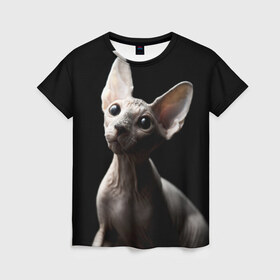 Женская футболка 3D с принтом Сфинкс в Петрозаводске, 100% полиэфир ( синтетическое хлопкоподобное полотно) | прямой крой, круглый вырез горловины, длина до линии бедер | домашняя | животное | кот | котэ | кошка | сфинкс