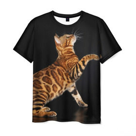 Мужская футболка 3D с принтом Бенгальская кошка в Петрозаводске, 100% полиэфир | прямой крой, круглый вырез горловины, длина до линии бедер | Тематика изображения на принте: бенгальская | домашняя | животное | кот | котэ | кошка