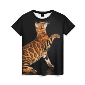 Женская футболка 3D с принтом Бенгальская кошка в Петрозаводске, 100% полиэфир ( синтетическое хлопкоподобное полотно) | прямой крой, круглый вырез горловины, длина до линии бедер | бенгальская | домашняя | животное | кот | котэ | кошка