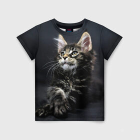 Детская футболка 3D с принтом Кот в Петрозаводске, 100% гипоаллергенный полиэфир | прямой крой, круглый вырез горловины, длина до линии бедер, чуть спущенное плечо, ткань немного тянется | домашняя | животное | кот | котэ | кошка
