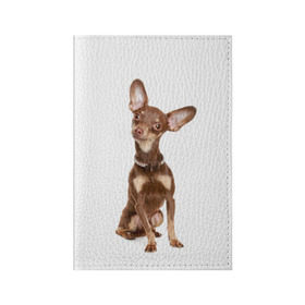 Обложка для паспорта матовая кожа с принтом Той-терьер в Петрозаводске, натуральная матовая кожа | размер 19,3 х 13,7 см; прозрачные пластиковые крепления | Тематика изображения на принте: животное | порода | собака | той терьер