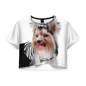 Женская футболка 3D укороченная с принтом Йоркширский терьер в Петрозаводске, 100% полиэстер | круглая горловина, длина футболки до линии талии, рукава с отворотами | животное | йоркширский терьер | порода | собака