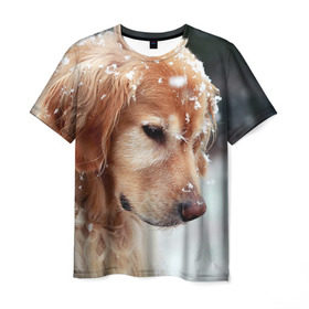 Мужская футболка 3D с принтом Золотистый ретривер в Петрозаводске, 100% полиэфир | прямой крой, круглый вырез горловины, длина до линии бедер | Тематика изображения на принте: животное | золотистый ретривер | порода | собака