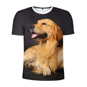 Мужская футболка 3D спортивная с принтом Золотистый ретривер в Петрозаводске, 100% полиэстер с улучшенными характеристиками | приталенный силуэт, круглая горловина, широкие плечи, сужается к линии бедра | животное | золотистый ретривер | порода | собака