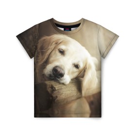 Детская футболка 3D с принтом Золотистый ретривер в Петрозаводске, 100% гипоаллергенный полиэфир | прямой крой, круглый вырез горловины, длина до линии бедер, чуть спущенное плечо, ткань немного тянется | животное | золотистый ретривер | порода | собака