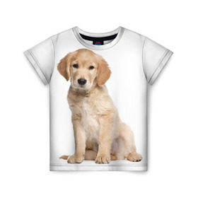 Детская футболка 3D с принтом Золотистый ретривер в Петрозаводске, 100% гипоаллергенный полиэфир | прямой крой, круглый вырез горловины, длина до линии бедер, чуть спущенное плечо, ткань немного тянется | животное | золотистый ретривер | порода | собака