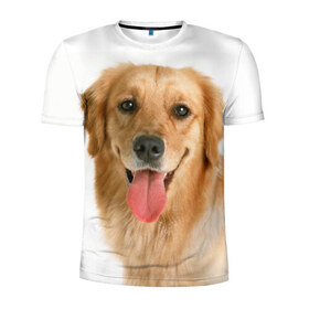 Мужская футболка 3D спортивная с принтом Золотистый ретривер в Петрозаводске, 100% полиэстер с улучшенными характеристиками | приталенный силуэт, круглая горловина, широкие плечи, сужается к линии бедра | Тематика изображения на принте: животное | золотистый ретривер | порода | собака