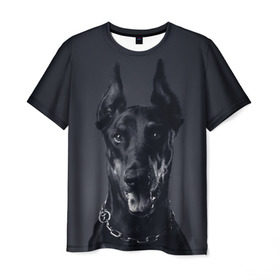 Мужская футболка 3D с принтом Доберман в Петрозаводске, 100% полиэфир | прямой крой, круглый вырез горловины, длина до линии бедер | доберман | животное | порода | собака
