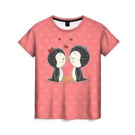 Женская футболка 3D с принтом Влюбленные пингвины в Петрозаводске, 100% полиэфир ( синтетическое хлопкоподобное полотно) | прямой крой, круглый вырез горловины, длина до линии бедер | 14 февраля | love | love you | валентин | влюбленные | день святого валентина | лав | любовь | пингвины | подарок девушке | подарок парню