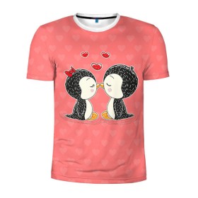 Мужская футболка 3D спортивная с принтом Влюбленные пингвины в Петрозаводске, 100% полиэстер с улучшенными характеристиками | приталенный силуэт, круглая горловина, широкие плечи, сужается к линии бедра | 14 февраля | love | love you | валентин | влюбленные | день святого валентина | лав | любовь | пингвины | подарок девушке | подарок парню