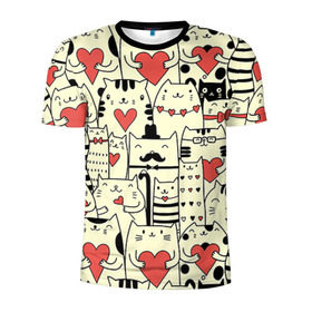 Мужская футболка 3D спортивная с принтом Любящие котики в Петрозаводске, 100% полиэстер с улучшенными характеристиками | приталенный силуэт, круглая горловина, широкие плечи, сужается к линии бедра | 14 февраля | cat | love | love you | валентин | влюбленные | день святого валентина | кот | котики | лав | любовь | подарок девушке | подарок парню
