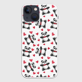 Чехол для iPhone 13 mini с принтом Панда и любовь в Петрозаводске,  |  | 14 февраля | bears | love | love you | валентин | влюбленные | день святого валентина | лав | любовь | медведб | медведи | мишки | подарок девушке | подарок парню