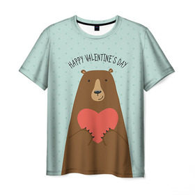 Мужская футболка 3D с принтом Медведь с сердцем в Петрозаводске, 100% полиэфир | прямой крой, круглый вырез горловины, длина до линии бедер | 14 февраля | bears | love | love you | валентин | влюбленные | день святого валентина | лав | любовь | медведб | медведи | мишки | подарок девушке | подарок парню
