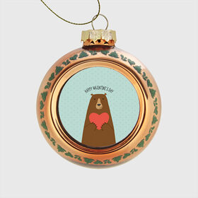 Стеклянный ёлочный шар с принтом Медведь с сердцем в Петрозаводске, Стекло | Диаметр: 80 мм | 14 февраля | bears | love | love you | валентин | влюбленные | день святого валентина | лав | любовь | медведб | медведи | мишки | подарок девушке | подарок парню