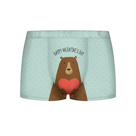 Мужские трусы 3D с принтом Медведь с сердцем в Петрозаводске, 50% хлопок, 50% полиэстер | классическая посадка, на поясе мягкая тканевая резинка | 14 февраля | bears | love | love you | валентин | влюбленные | день святого валентина | лав | любовь | медведб | медведи | мишки | подарок девушке | подарок парню