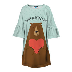 Детское платье 3D с принтом Медведь с сердцем в Петрозаводске, 100% полиэстер | прямой силуэт, чуть расширенный к низу. Круглая горловина, на рукавах — воланы | Тематика изображения на принте: 14 февраля | bears | love | love you | валентин | влюбленные | день святого валентина | лав | любовь | медведб | медведи | мишки | подарок девушке | подарок парню