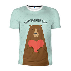 Мужская футболка 3D спортивная с принтом Медведь с сердцем в Петрозаводске, 100% полиэстер с улучшенными характеристиками | приталенный силуэт, круглая горловина, широкие плечи, сужается к линии бедра | 14 февраля | bears | love | love you | валентин | влюбленные | день святого валентина | лав | любовь | медведб | медведи | мишки | подарок девушке | подарок парню