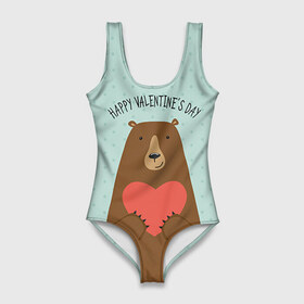Купальник-боди 3D с принтом Медведь с сердцем в Петрозаводске, 82% полиэстер, 18% эластан | Круглая горловина, круглый вырез на спине | 14 февраля | bears | love | love you | валентин | влюбленные | день святого валентина | лав | любовь | медведб | медведи | мишки | подарок девушке | подарок парню