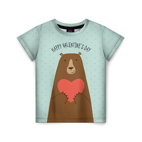 Детская футболка 3D с принтом Медведь с сердцем в Петрозаводске, 100% гипоаллергенный полиэфир | прямой крой, круглый вырез горловины, длина до линии бедер, чуть спущенное плечо, ткань немного тянется | 14 февраля | bears | love | love you | валентин | влюбленные | день святого валентина | лав | любовь | медведб | медведи | мишки | подарок девушке | подарок парню