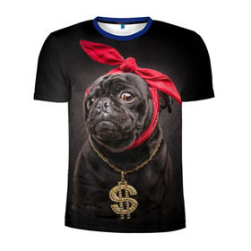 Мужская футболка 3D спортивная с принтом Мопс в Петрозаводске, 100% полиэстер с улучшенными характеристиками | приталенный силуэт, круглая горловина, широкие плечи, сужается к линии бедра | доллар | животное | золото | мопс | порода | собака