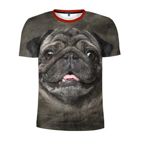 Мужская футболка 3D спортивная с принтом Мопс в Петрозаводске, 100% полиэстер с улучшенными характеристиками | приталенный силуэт, круглая горловина, широкие плечи, сужается к линии бедра | Тематика изображения на принте: животное | мопс | порода | собака