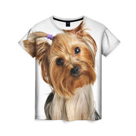 Женская футболка 3D с принтом Йоркширский терьер в Петрозаводске, 100% полиэфир ( синтетическое хлопкоподобное полотно) | прямой крой, круглый вырез горловины, длина до линии бедер | животное | йоркширский терьер | порода | собака