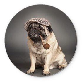 Коврик круглый с принтом Мопс в кепке в Петрозаводске, резина и полиэстер | круглая форма, изображение наносится на всю лицевую часть | животное | мопс | порода | собака