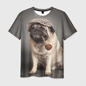 Мужская футболка 3D с принтом Мопс в кепке в Петрозаводске, 100% полиэфир | прямой крой, круглый вырез горловины, длина до линии бедер | животное | мопс | порода | собака