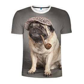 Мужская футболка 3D спортивная с принтом Мопс в кепке в Петрозаводске, 100% полиэстер с улучшенными характеристиками | приталенный силуэт, круглая горловина, широкие плечи, сужается к линии бедра | животное | мопс | порода | собака