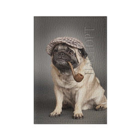 Обложка для паспорта матовая кожа с принтом Мопс в кепке в Петрозаводске, натуральная матовая кожа | размер 19,3 х 13,7 см; прозрачные пластиковые крепления | животное | мопс | порода | собака
