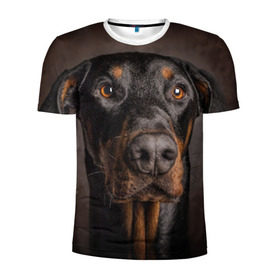 Мужская футболка 3D спортивная с принтом Доберман в Петрозаводске, 100% полиэстер с улучшенными характеристиками | приталенный силуэт, круглая горловина, широкие плечи, сужается к линии бедра | доберман | животное | порода | собака