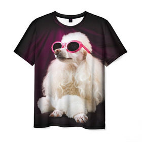 Мужская футболка 3D с принтом Пудель в очках в Петрозаводске, 100% полиэфир | прямой крой, круглый вырез горловины, длина до линии бедер | животное | порода | пудель в очках | собака