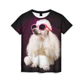 Женская футболка 3D с принтом Пудель в очках в Петрозаводске, 100% полиэфир ( синтетическое хлопкоподобное полотно) | прямой крой, круглый вырез горловины, длина до линии бедер | животное | порода | пудель в очках | собака