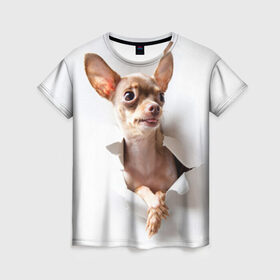 Женская футболка 3D с принтом Той-терьер в Петрозаводске, 100% полиэфир ( синтетическое хлопкоподобное полотно) | прямой крой, круглый вырез горловины, длина до линии бедер | животное | порода | собака | той терьер