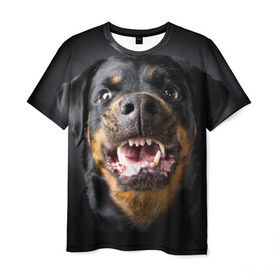 Мужская футболка 3D с принтом Ротвейлер в Петрозаводске, 100% полиэфир | прямой крой, круглый вырез горловины, длина до линии бедер | животное | порода | ротвейлер | собака