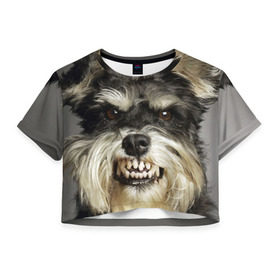 Женская футболка 3D укороченная с принтом Цвергшнауцер в Петрозаводске, 100% полиэстер | круглая горловина, длина футболки до линии талии, рукава с отворотами | животное | порода | собака | цвергшнауцер