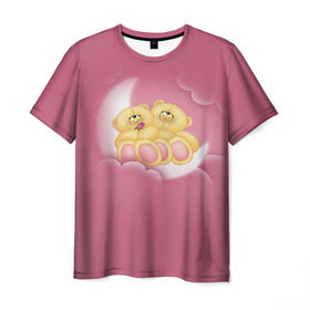 Мужская футболка 3D с принтом Мишки в облаках в Петрозаводске, 100% полиэфир | прямой крой, круглый вырез горловины, длина до линии бедер | 14 февраля | bears | teddy | валентин | день святого валентина | игрушки | медведи | милый | мимими | мишка | мишки | подарки | подарок | подарок девушке | подарок парню | тедди