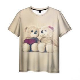 Мужская футболка 3D с принтом Love teddy bears в Петрозаводске, 100% полиэфир | прямой крой, круглый вырез горловины, длина до линии бедер | 14 февраля | bears | teddy | валентин | день святого валентина | игрушки | медведи | милый | мимими | мишка | мишки | подарки | подарок | подарок девушке | подарок парню | тедди