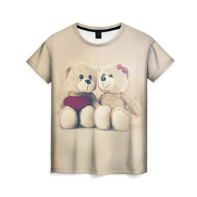 Женская футболка 3D с принтом Love teddy bears в Петрозаводске, 100% полиэфир ( синтетическое хлопкоподобное полотно) | прямой крой, круглый вырез горловины, длина до линии бедер | 14 февраля | bears | teddy | валентин | день святого валентина | игрушки | медведи | милый | мимими | мишка | мишки | подарки | подарок | подарок девушке | подарок парню | тедди