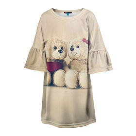 Детское платье 3D с принтом Love teddy bears в Петрозаводске, 100% полиэстер | прямой силуэт, чуть расширенный к низу. Круглая горловина, на рукавах — воланы | 14 февраля | bears | teddy | валентин | день святого валентина | игрушки | медведи | милый | мимими | мишка | мишки | подарки | подарок | подарок девушке | подарок парню | тедди