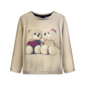 Детский лонгслив 3D с принтом Love teddy bears в Петрозаводске, 100% полиэстер | длинные рукава, круглый вырез горловины, полуприлегающий силуэт
 | 14 февраля | bears | teddy | валентин | день святого валентина | игрушки | медведи | милый | мимими | мишка | мишки | подарки | подарок | подарок девушке | подарок парню | тедди