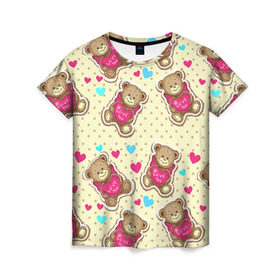Женская футболка 3D с принтом Мишки в Петрозаводске, 100% полиэфир ( синтетическое хлопкоподобное полотно) | прямой крой, круглый вырез горловины, длина до линии бедер | 14 февраля | bears | teddy | валентин | день святого валентина | игрушки | медведи | милый | мимими | мишка | мишки | подарки | подарок | подарок девушке | подарок парню | тедди